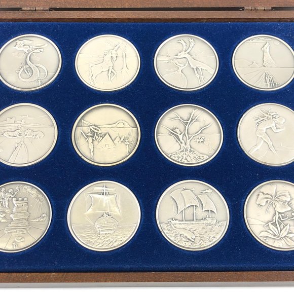 Salvador Dali Art & 1973 "Homage to Israel" 12 - .999 Pure Silver Medallion Set - Picture 4 of 6